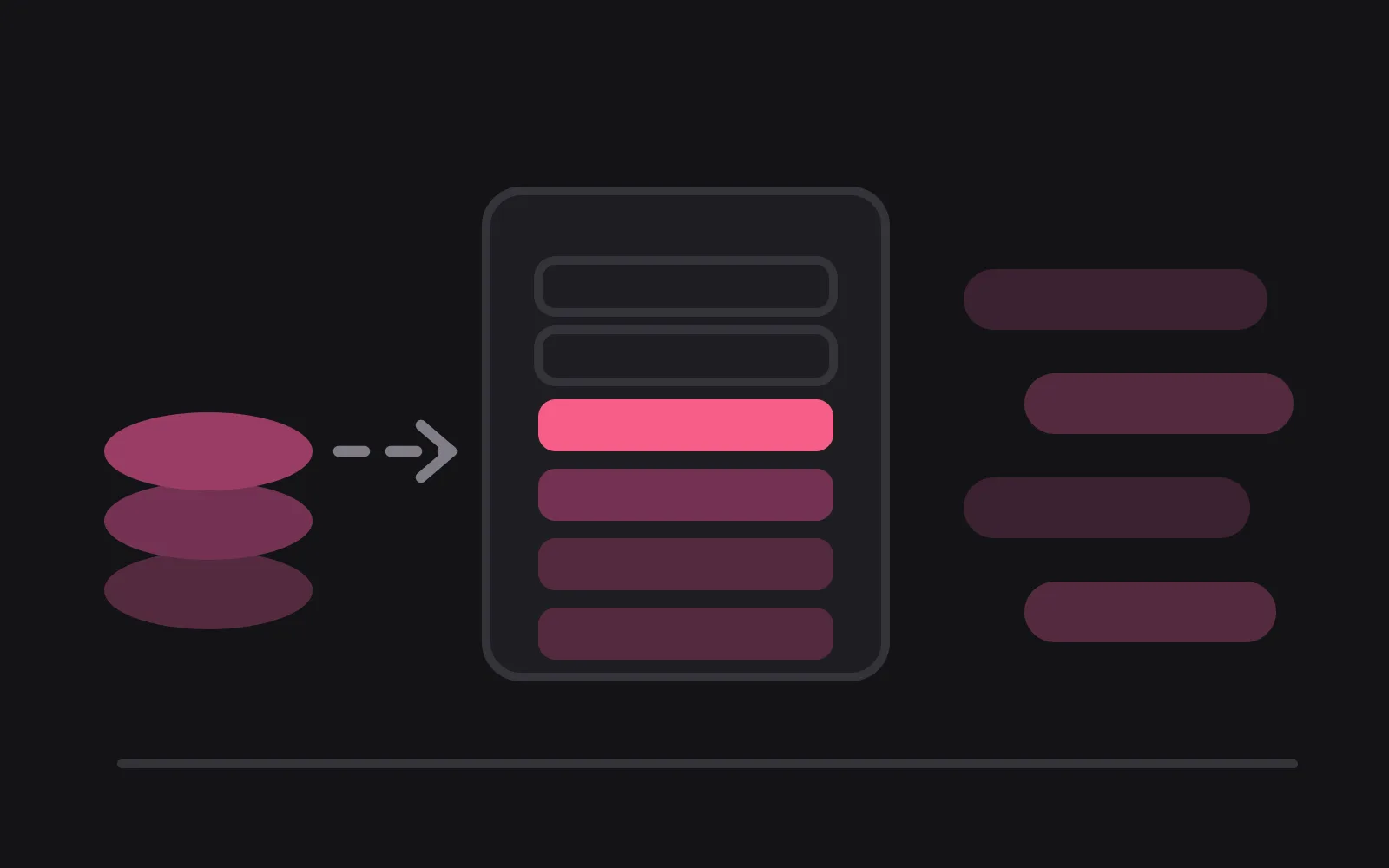 A stack of coins with a dashed arrow into a panel where a six-segment counter has one newly filled segment in the deepest colour, and beyond it four unchanged pale chat bubbles